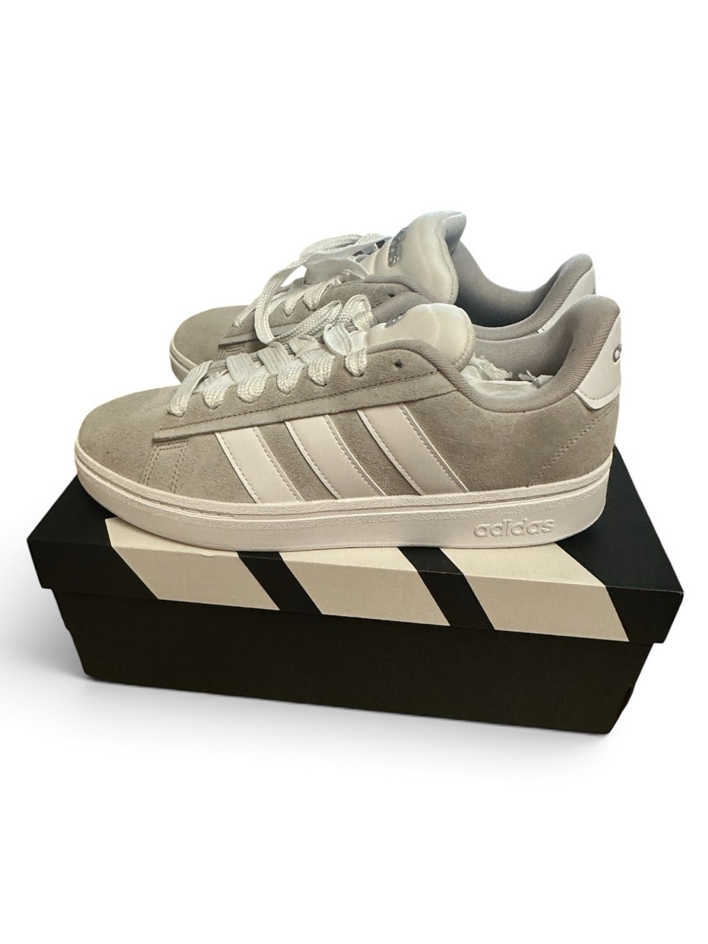 adidas Suede Low-Top Campus Sneakers in Light Gray and White